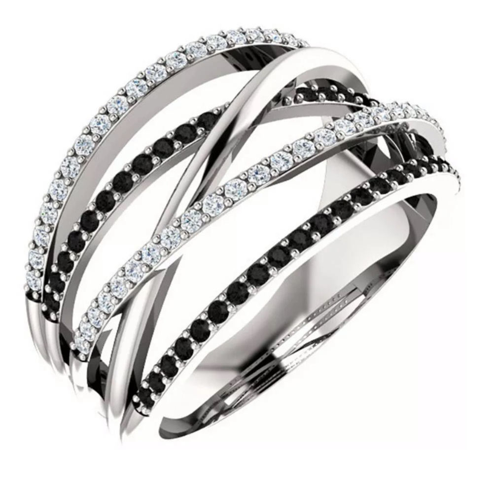925 Silver Rings Black & White Sapphire New Ring - Picture 3 of 6